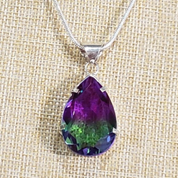 Tourmaline gemstone, 925 silver necklace - Picture 1 of 11